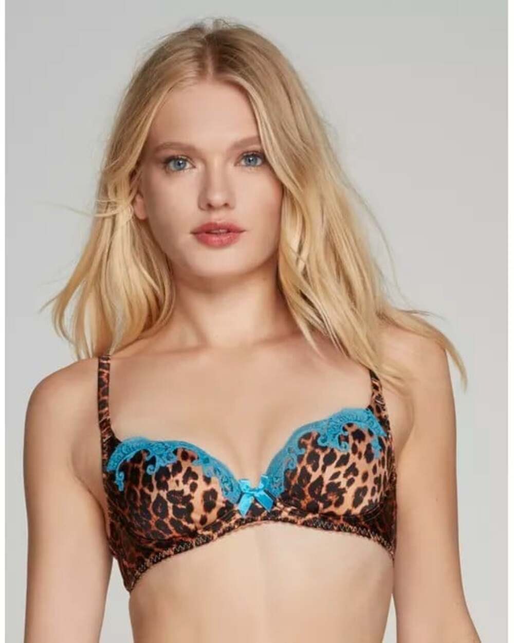 Agent Provocateur Molly Leopard Turquoise Silk Bra 34D New
